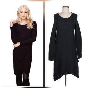 Subtle Luxury Aubrey Faux Wrap Sweater Dress Black Sz. M/L